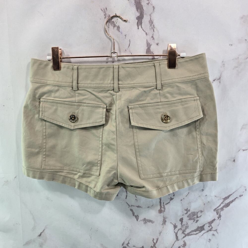 Michael Kors Shorts Womens 4 Low Rise Tan Khaki Gold Buttons Minimalist